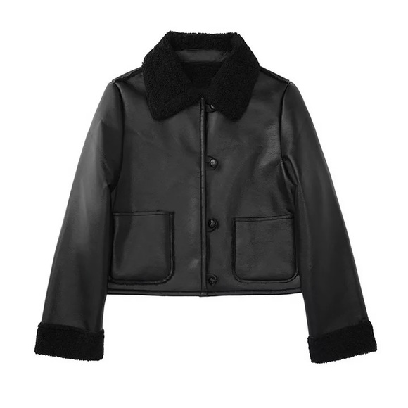 Cropped Black Faux Leather Jacket - Picture 2 of 12